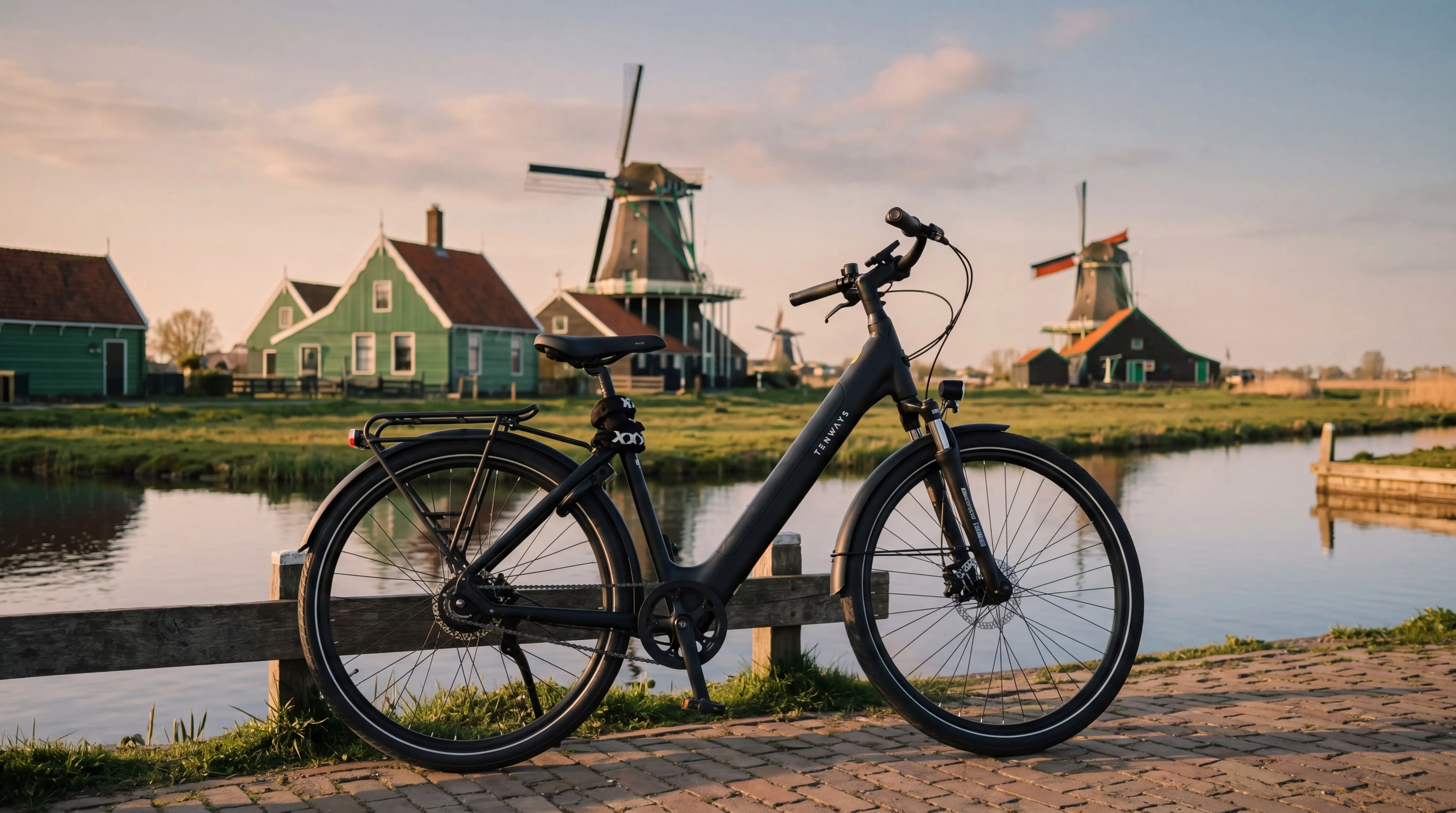 Cyclist near the windmills at Zaanse Schans